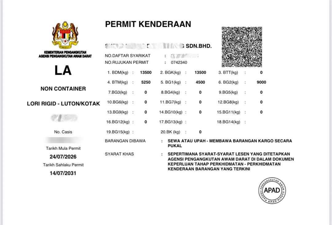 Permit Kenderaan APAD yang diuruskan CH Fleet / APAD Vehicle Permit handled by CH Fleet